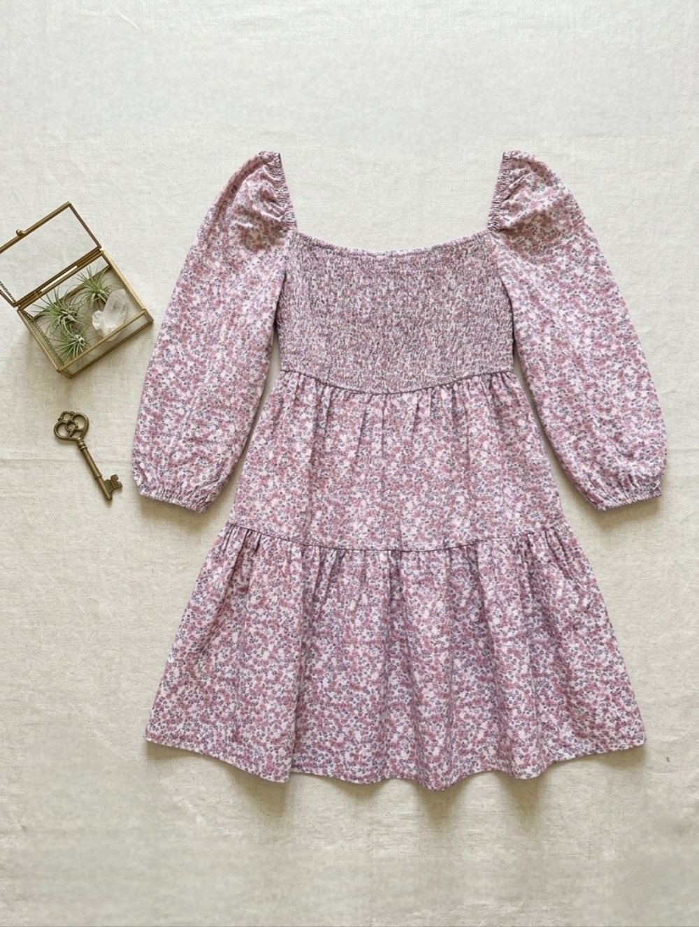 BBX Smocked Floral Mini Dress XL Pink Cottagecore Puff Sleeve Coquette Boho